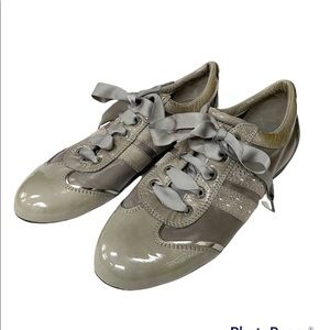 Maripe Gray Patent Leather and Leather Mixed Mdfia Sneakers w/Ribbon Laces 8.5